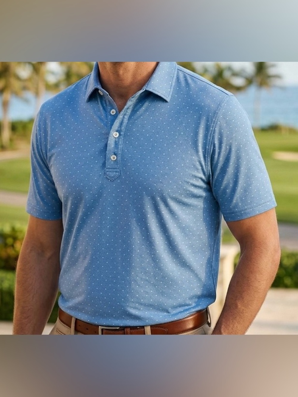Johnnie-O Performance Golf Printed Blue and White Polo Shirt Size 2XL